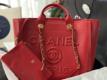 Kitlife Chanel Bordeaux Leather Deauville Studded Logo Tote Bag Red A66941 30×50×22cm