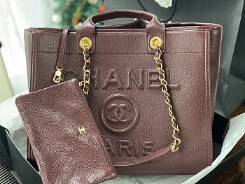 Kitlife Chanel Bordeaux Leather Deauville Studded Logo Tote Bag Burgundy A66941 30×50×22cm 