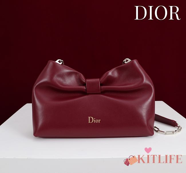 Kitlife Dior 2026 Bow Burgundy Lambskin Bag 27×8×18cm  - 1