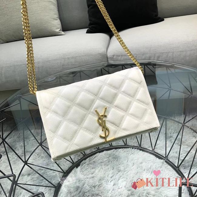Kitlife Saint Laurent Becky Diamond Quilted Lambskin Chain Bag White 585031 22.5×14.5×5cm  - 1