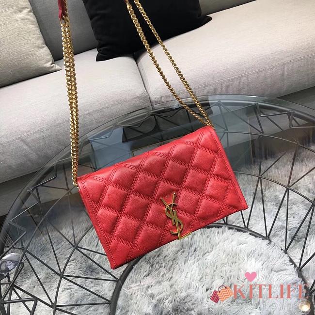 Kitlife Saint Laurent Becky Diamond Quilted Lambskin Chain Bag Red 585031 22.5×14.5×5cm  - 1