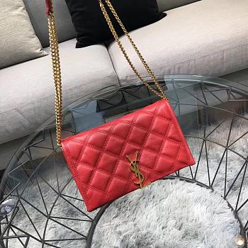 Kitlife Saint Laurent Becky Diamond Quilted Lambskin Chain Bag Red 585031 22.5×14.5×5cm 
