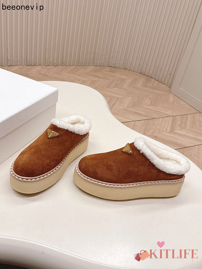 Kitlife Prada Suede Shearling Loafers Brown - 1