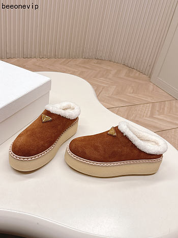 Kitlife Prada Suede Shearling Loafers Brown