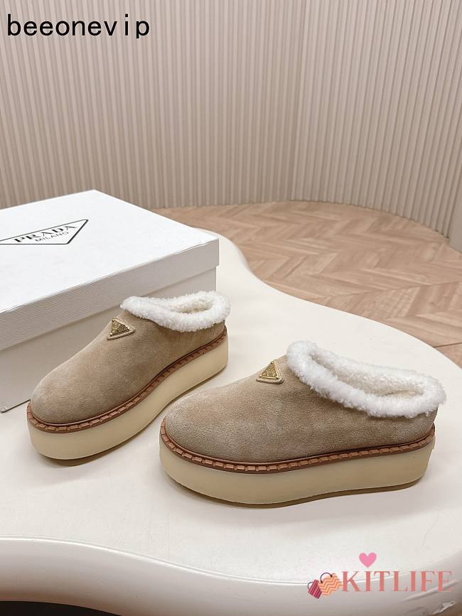 Kitlife Prada Suede Shearling Loafers Beige - 1