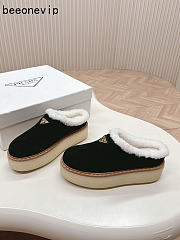 Kitlife Prada Suede Shearling Loafers Black - 1