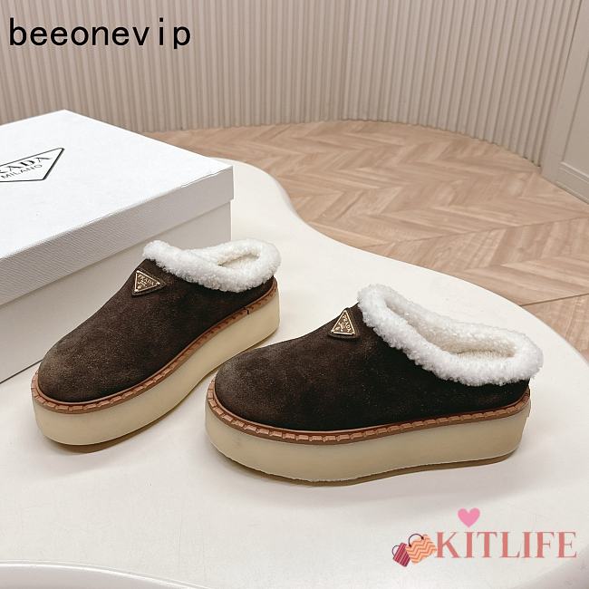 Kitlife Prada Suede Shearling Loafers Dark Brown - 1