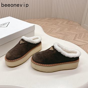 Kitlife Prada Suede Shearling Loafers Dark Brown
