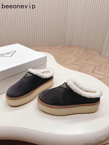 Kitlife Prada Suede Shearling Loafers Grey