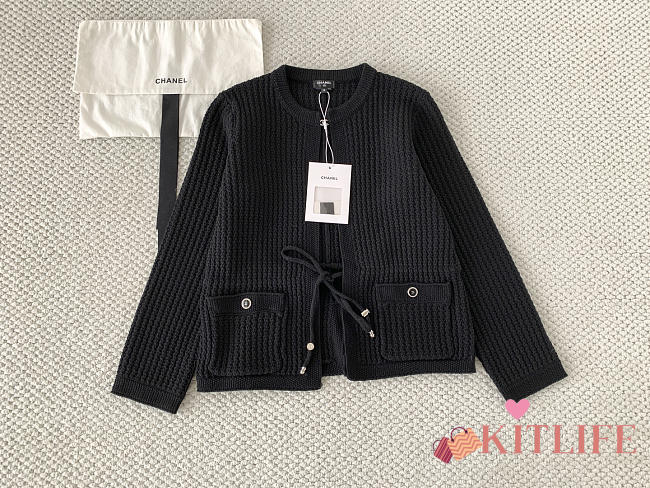 Kitlife Chanel 26C Drawstring Knit Black Cardigan with Double C Design - 1