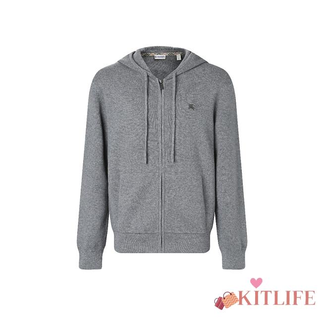 Kitlife Burberry Men Cashmere-Blend Zip-Up Slim Hoodie Grey - 1