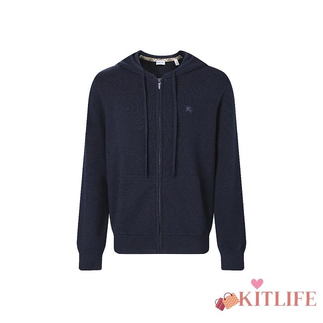 Kitlife Burberry Men Cashmere-Blend Zip-Up Slim Hoodie Dark Blue - 1