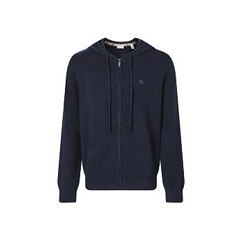 Kitlife Burberry Men Cashmere-Blend Zip-Up Slim Hoodie Dark Blue