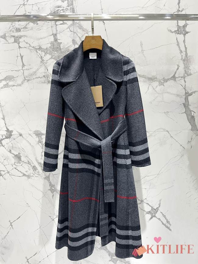 Kitlife Burberry Check Ripple Double-Sided Cashmere Coat Grey - 1