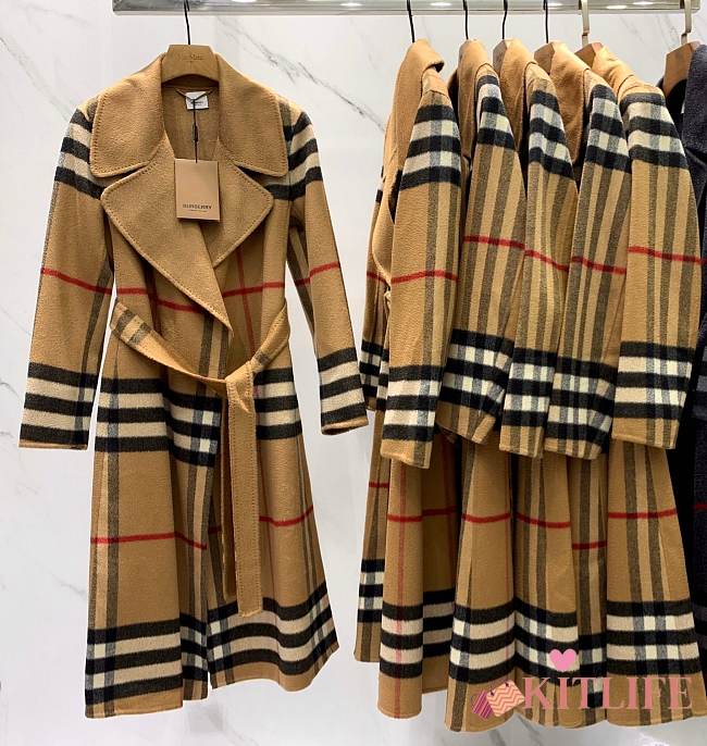 Kitlife Burberry Check Ripple Double-Sided Cashmere Coat Beige - 1