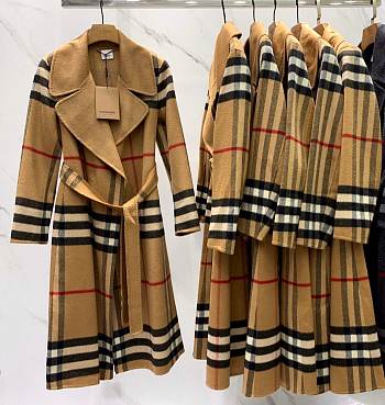 Kitlife Burberry Check Ripple Double-Sided Cashmere Coat Beige