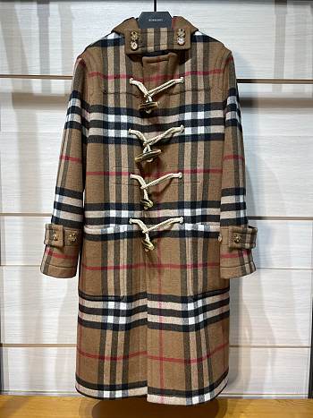 Kitlife Burberry Checked Horn Button Long Cashmere Wool Coat 