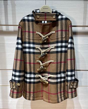 Kitlife Burberry Checked Horn Button Short Cashmere Wool Coat 