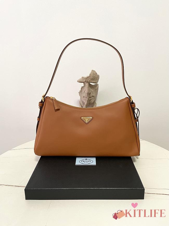 Kitlife Prada Aimée Large Brown Leather Shoulder Bag 1BC228 39×23×12cm  - 1
