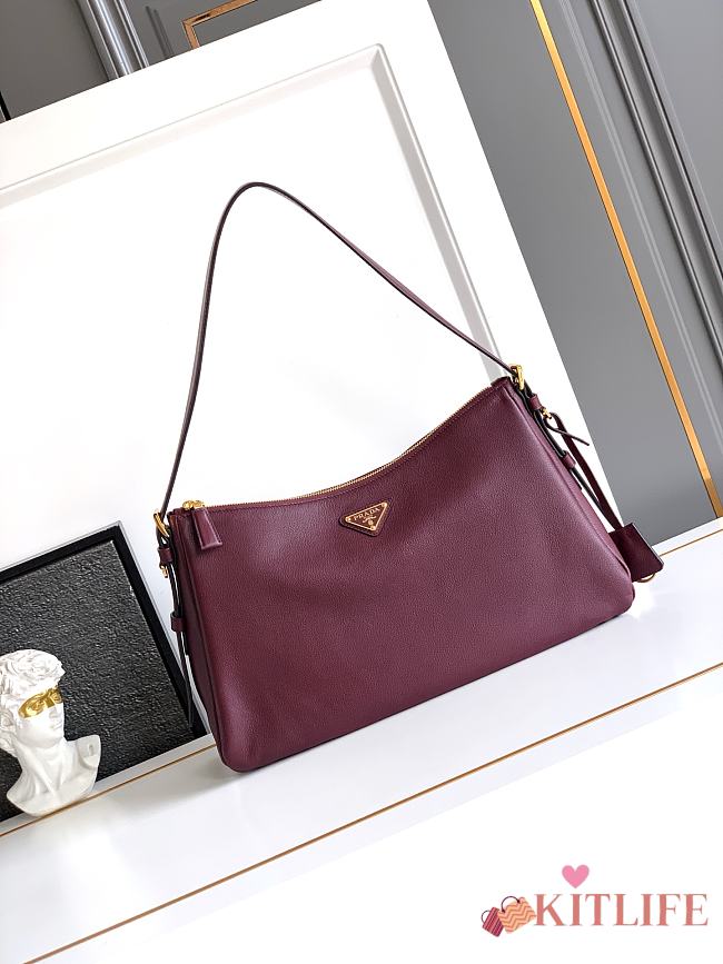 Kitlife Prada Aimée Large Burgundy Leather Shoulder Bag 1BC228 39×23×12cm  - 1