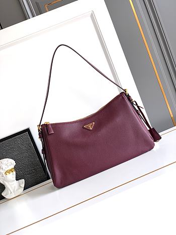 Kitlife Prada Aimée Large Burgundy Leather Shoulder Bag 1BC228 39×23×12cm 