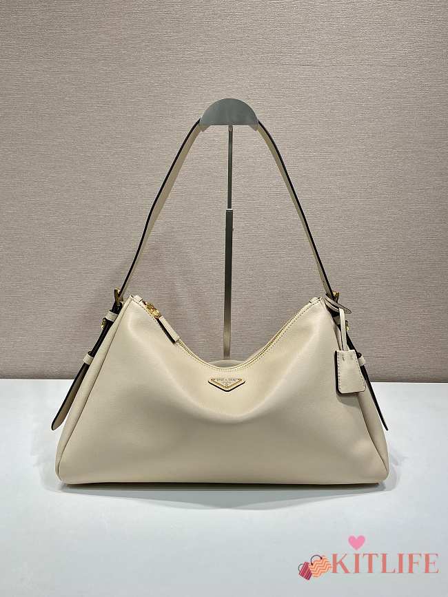 Kitlife Prada Aimée Large Ivory Beige Leather Shoulder Bag 1BC228 39×23×12cm - 1