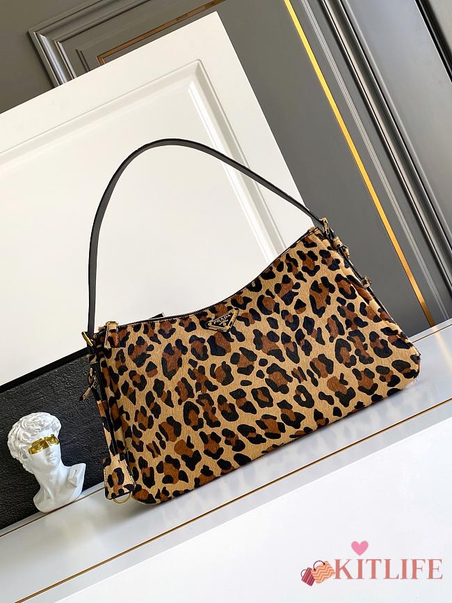 Kitlife Prada Aimée Large Leather Shoulder Bag Leopard Print 1BC228 39×23×12cm - 1