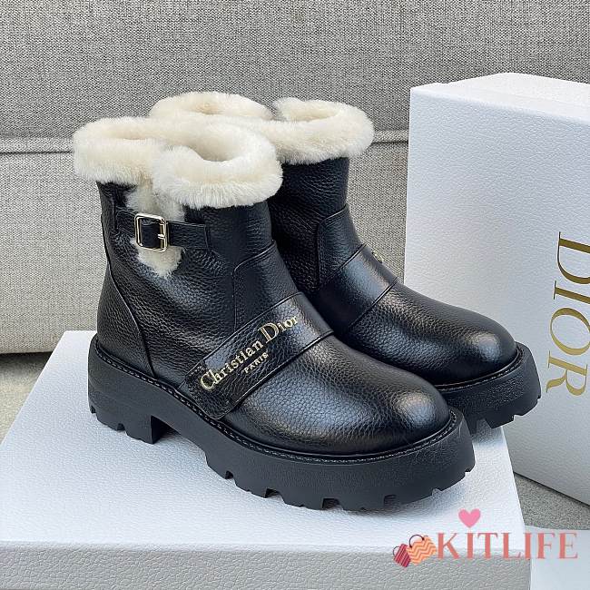 Kitlife Dior D-Quest Ankle Boot Black Calfskin & Shearling - 1