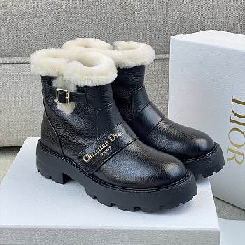 Kitlife Dior D-Quest Ankle Boot Black Calfskin & Shearling