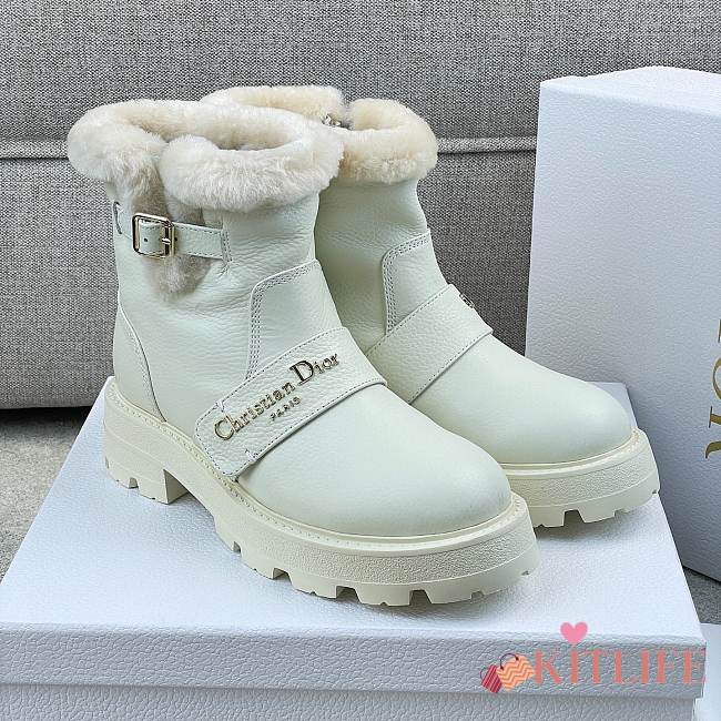 Kitlife Dior D-Quest Ankle Boot White Calfskin & Shearling  - 1