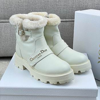 Kitlife Dior D-Quest Ankle Boot White Calfskin & Shearling 