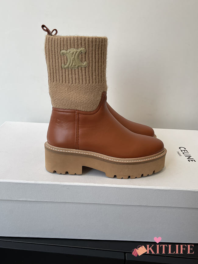 Kitlife Celine Ankle Boots With Low Wool And Brown Leather Trim - 1