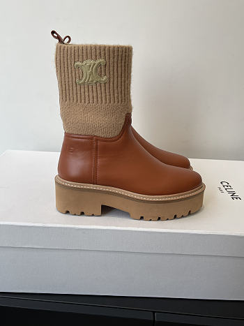 Kitlife Celine Ankle Boots With Low Wool And Brown Leather Trim