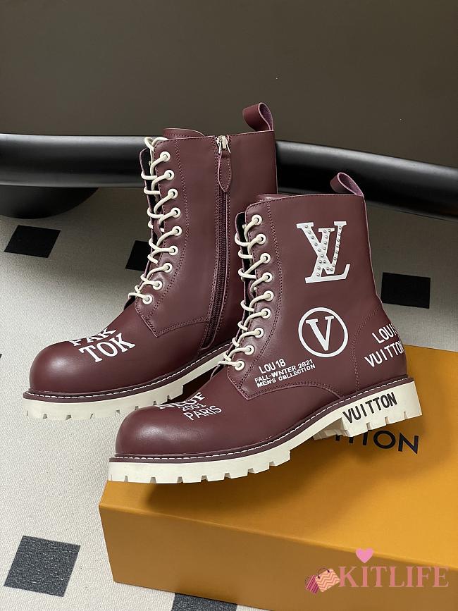 Kitlife Louis Vuitton Ranger Boots Burgundy With Logo - 1