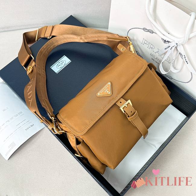 Kitlife Prada Explore Medium Brown Shoulder Bag With Flap 1BD394 30x14x10cm  - 1