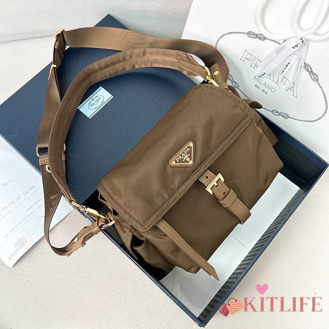 Kitlife Prada Explore Medium Dark Brown Shoulder Bag With Flap 1BD394 30x14x10cm - 1