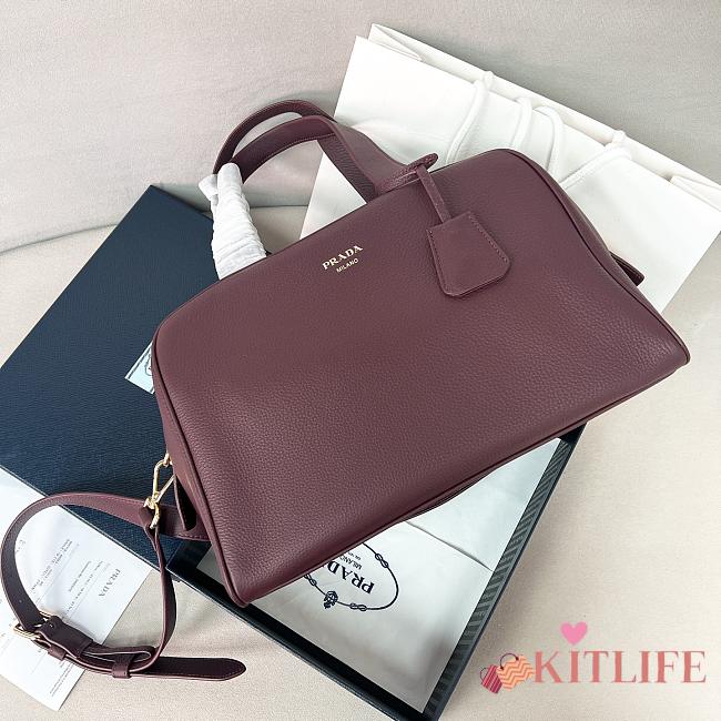 Kitlife Prada Large leather Top-handle Bag Burgundy 1BB148 33x22x14cm - 1