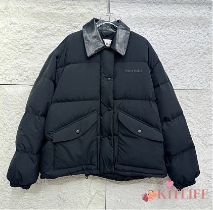 Kitlife Miu Miu Technical Pongé Cropped Down Jacket Black - 1
