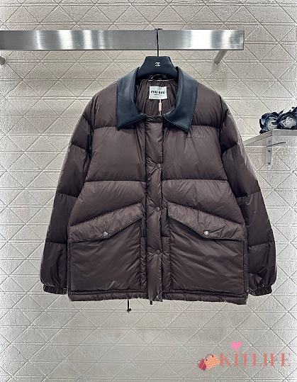 Kitlife Miu Miu Technical Pongé Cropped Down Jacket Dark Brown - 1