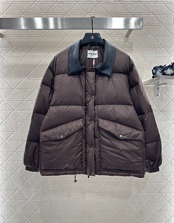 Kitlife Miu Miu Technical Pongé Cropped Down Jacket Dark Brown