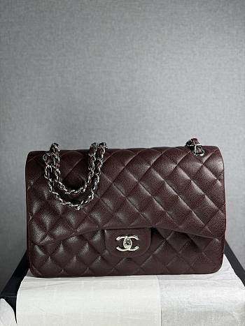 Kitlife Chanel Classic Flap Jumbo Dark Brown Caviar Leather Bag Silver Hardware - 30cm 
