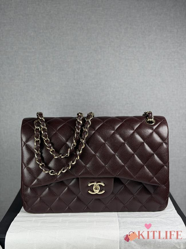 Kitlife Chanel Classic Flap Jumbo Dark Brown Caviar Leather Bag Gold Hardware - 30cm  - 1