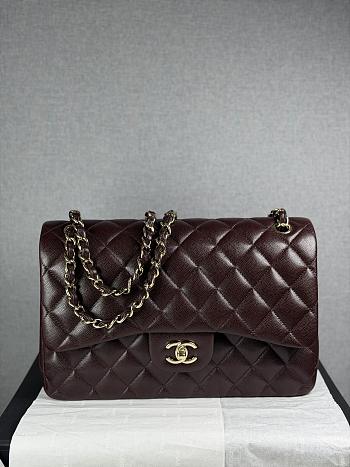 Kitlife Chanel Classic Flap Jumbo Dark Brown Caviar Leather Bag Gold Hardware - 30cm 