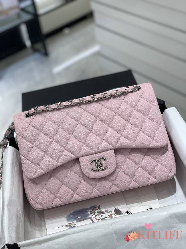 Kitlife Chanel Classic Flap Jumbo Pink Caviar Leather Bag Silver Hardware - 30cm  - 1