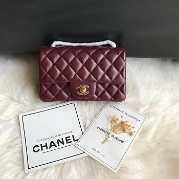 Kitlife Chanel Classic Flap Bag Lambskin Burgundy In Gold Hardware 20x14x7cm 