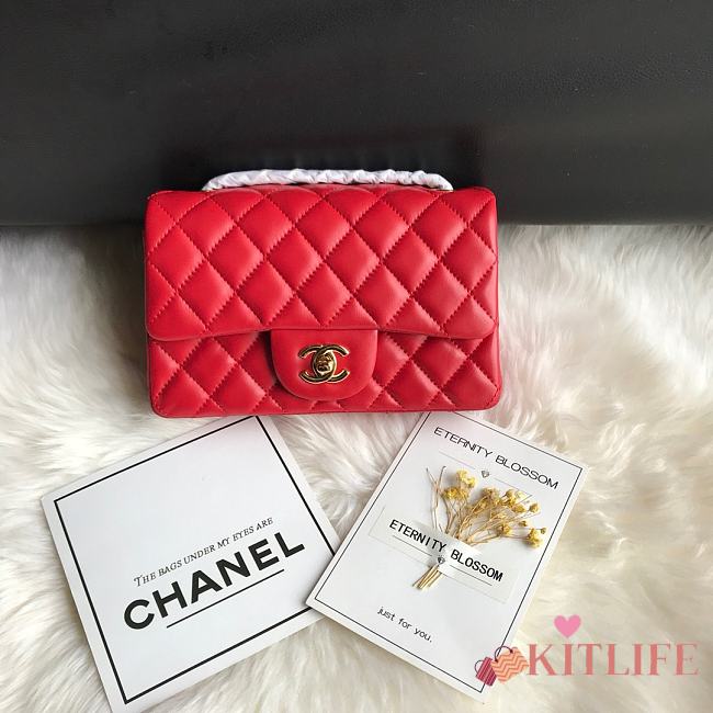 Kitlife Chanel Classic Flap Bag Lambskin Red In Gold Hardware 20x14x7cm  - 1