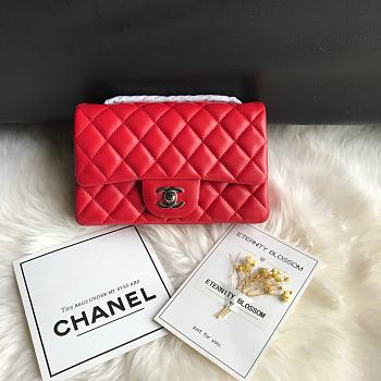 Kitlife Chanel Classic Flap Bag Lambskin Red In Silver Hardware 20x14x7cm 