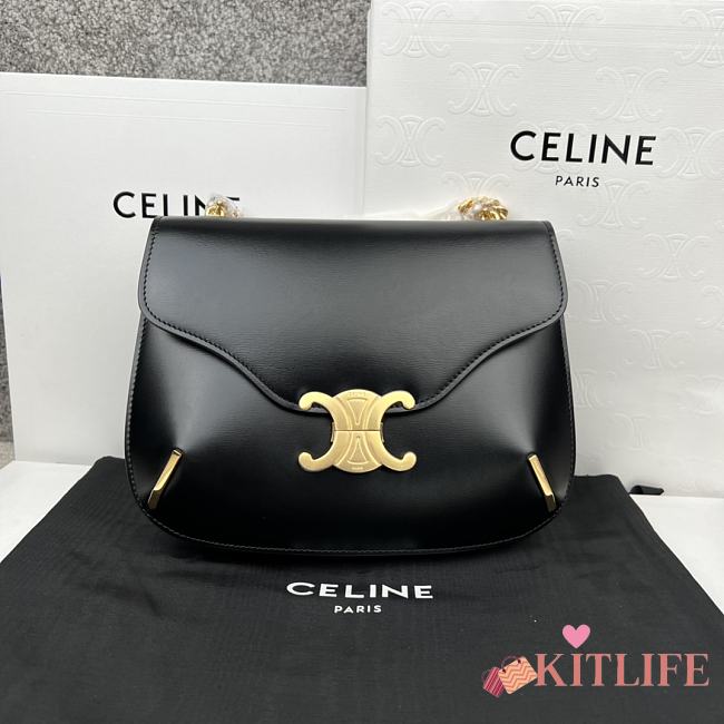 Kitlife Celine Besace Triomphe Black Calfskin Leather Chain Bag 199273 24.5x17x4cm - 1
