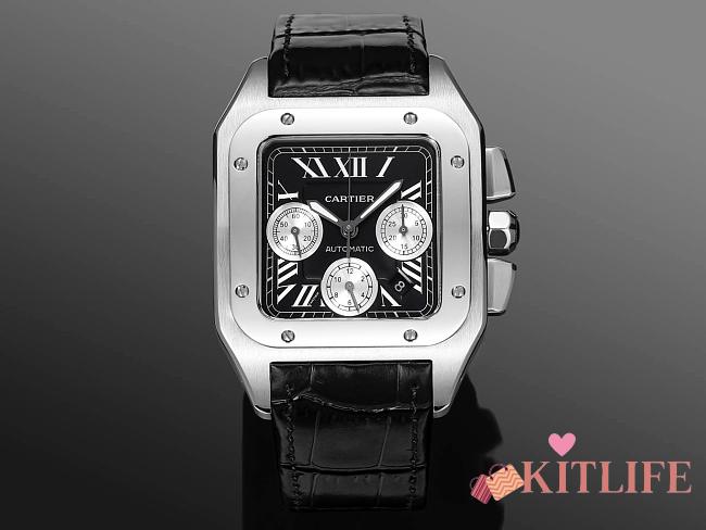 Kitlife Cartier Santos Chronograph Watch Black 42mm  - 1