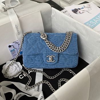 Kitlife Chanel Sweetheart Crush Mini Flap Bag Blue Denim AS3828 12x19x8cm 